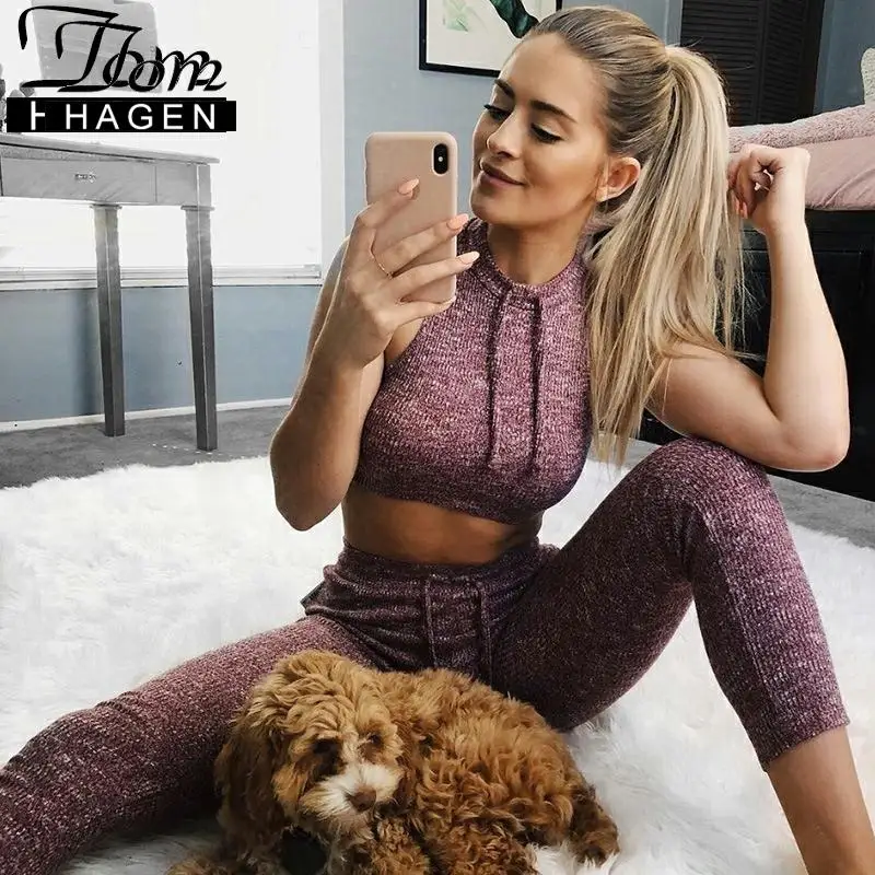 Летний комплект из двух предметов топ и штаны спортивный костюм для женщин