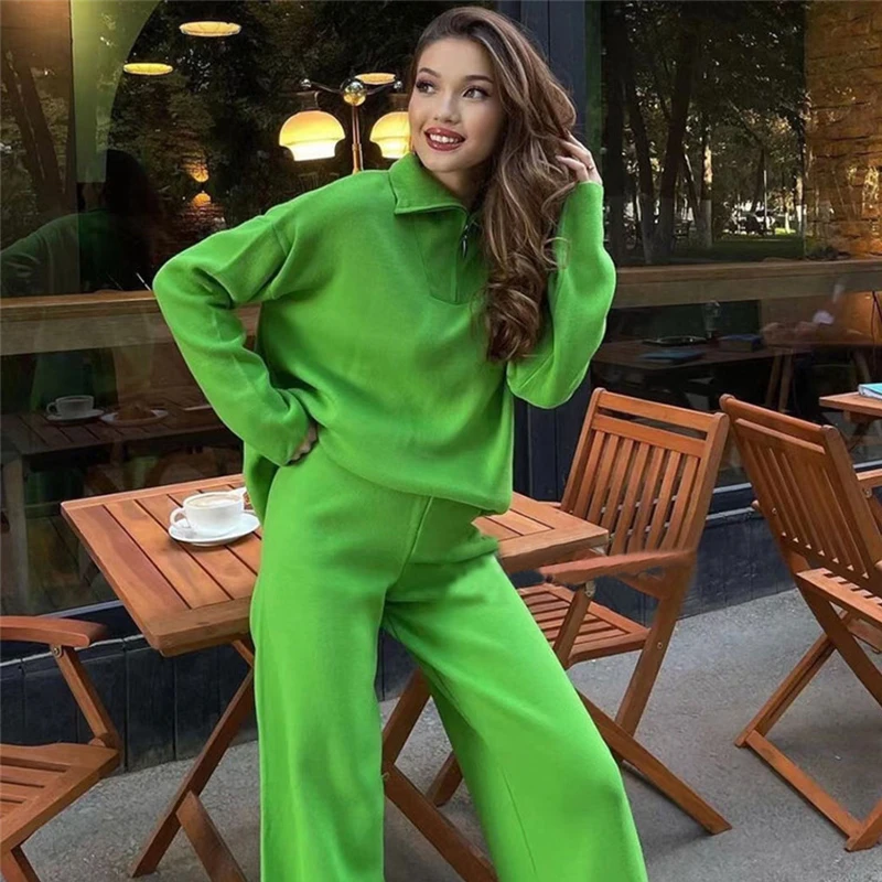 

Модный однотонный комплект из 2 предметов, Женский пуловер, вязаная одежда, свободный осенне-зимний Топ с длинным рукавом и V-образным вырезо...