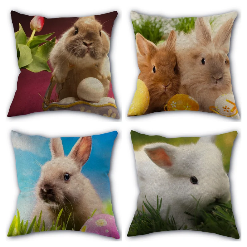 

Nice Rabbit Animal Pillowcase Cotton Linen Fabric Square Zipper Pillowcase 45X45cm Wedding Decorative Pillow cover 01-11