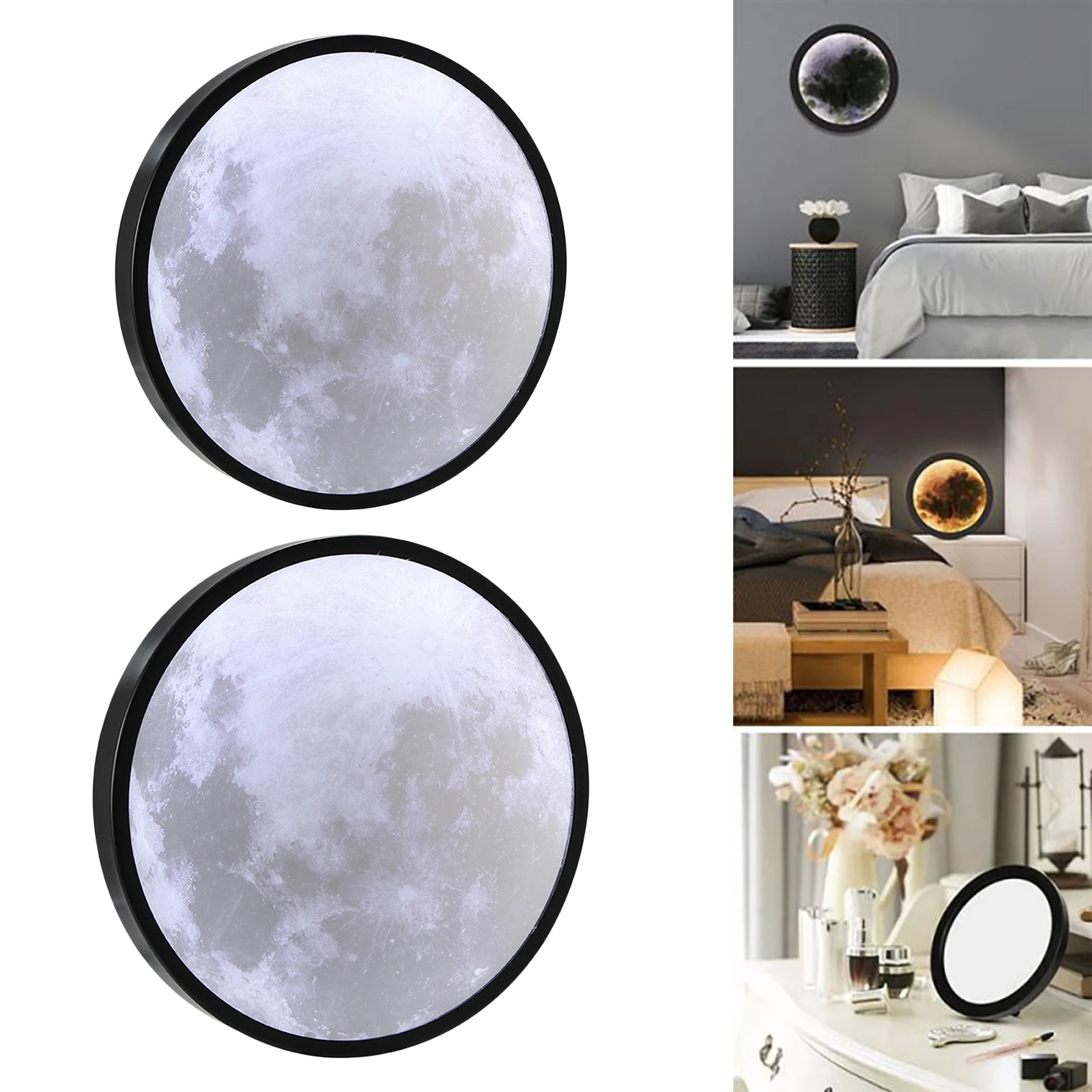 

LED Moon Mirror Lamp Wall Decoration Round Wooden Frame Romantic Creative