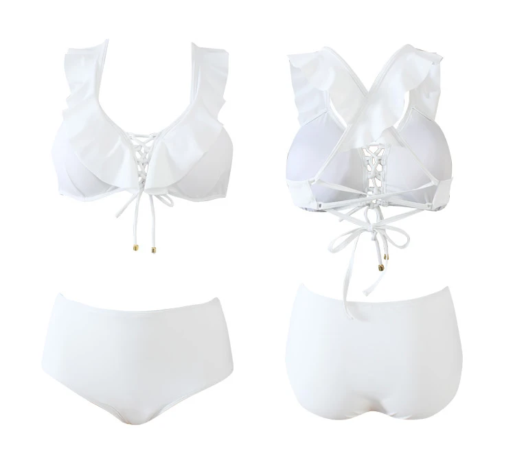 Женский купальник-бикини из двух частей с высокой талией и открытыми плечами