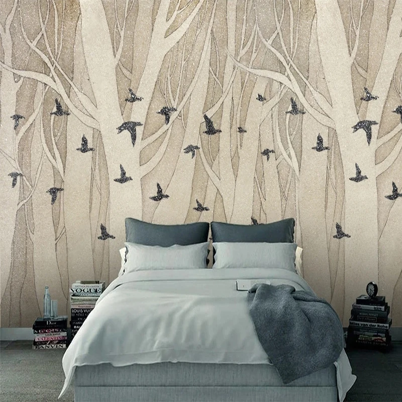 

Custom Mural Wallpaper Retro 3D Forest Branch Birds Fresco Living Room Bedroom Home Decoration Wall Painting Papel De Parede 3 D
