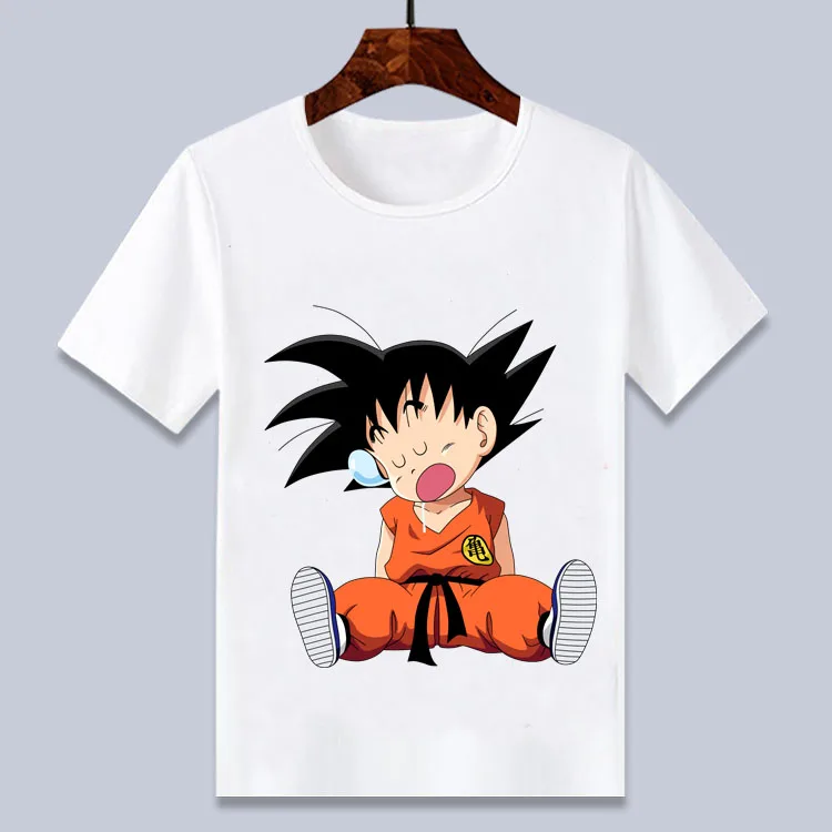 2022Clothing for Boys Girls Cute Baby Goku Cartoon Print Boy Fun T-shirt Summer Kids White Casual Round Neck New Tee Shirt 2-10T