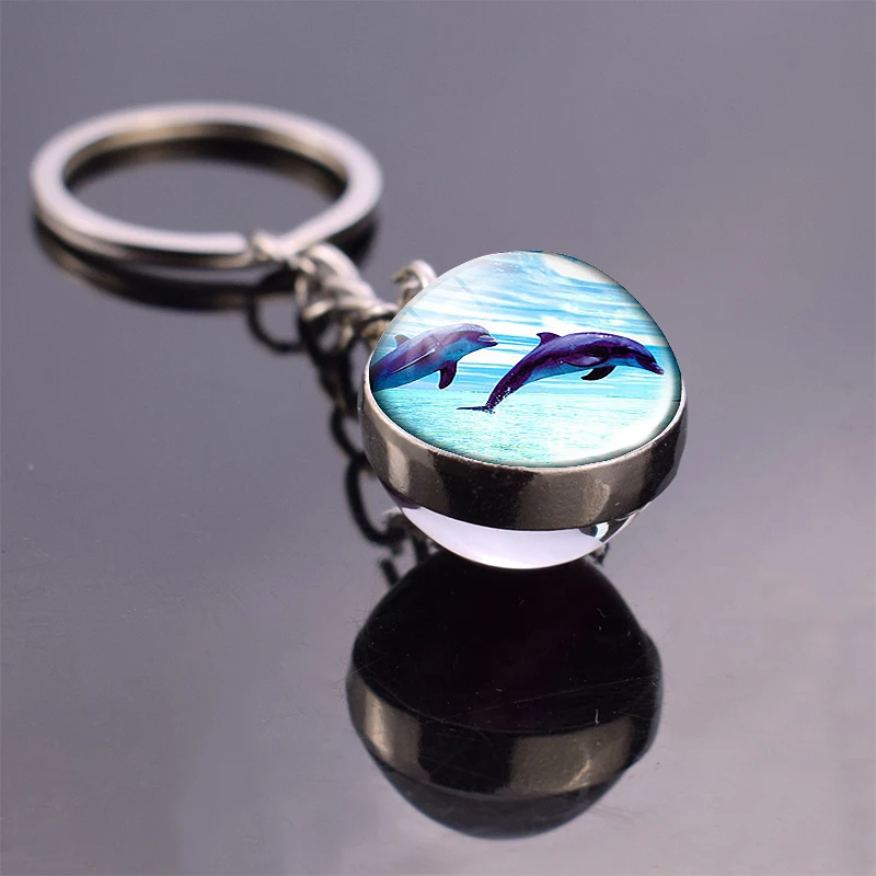 Морская жизнь, ювелирное изделие, морская черепаха, дельфин, ракушки, брелок для ключей, стеклянный шар, брелок, металлическая подвеска, аксессуары, сувенир, подарок