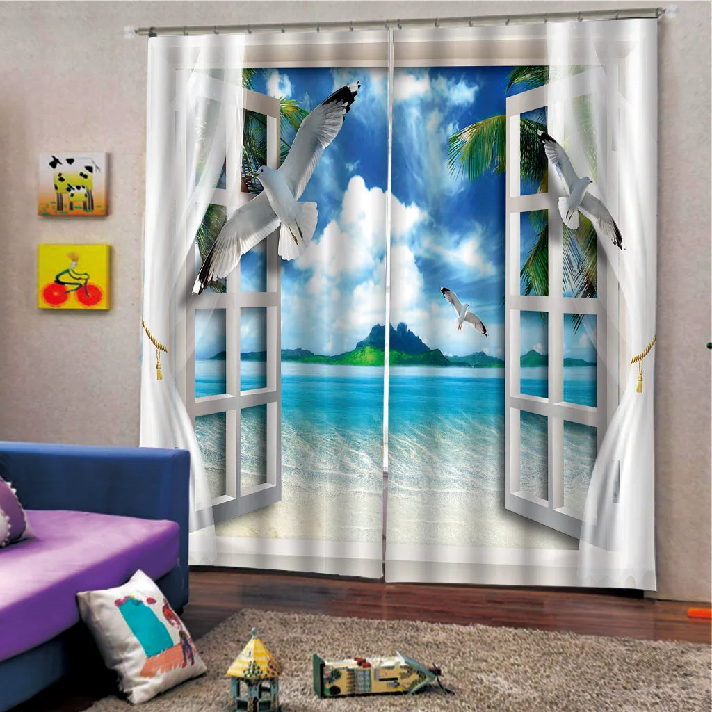 Занавески для окон 3D занавески роскошные затемненные гостиной пляжа