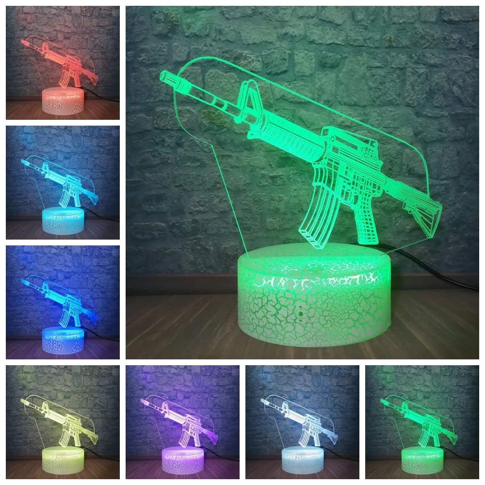 3D лампа PUBG Submachine Gun M416 настольная Led сенсорный сенсор 7 цветов меняющий Ночник
