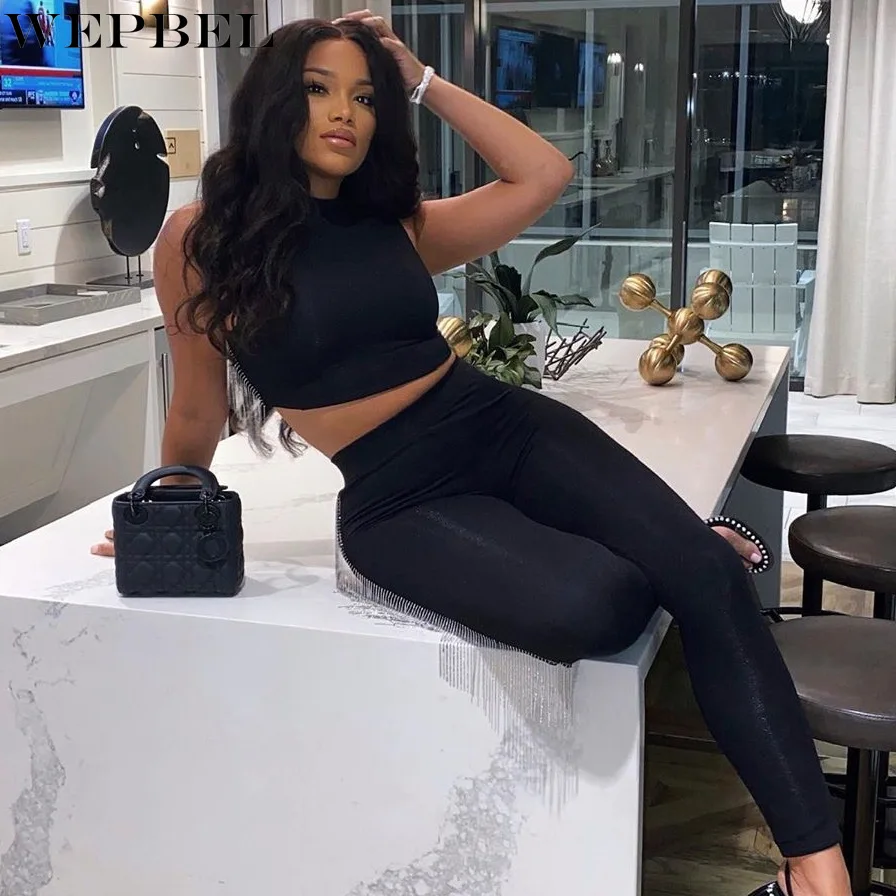 

WEPBEL женские пикантные однотонные Цвет тонкий стрейч Модный летний костюм с высокой талией узкие брюки + с О-образным вырезом костюм с жилето...