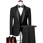 Тонкий мужской трёхсторонний облегающий тонкий смокинг костюммужской свадебный блейзер для жениха Высококачественная классическая куртка жилет