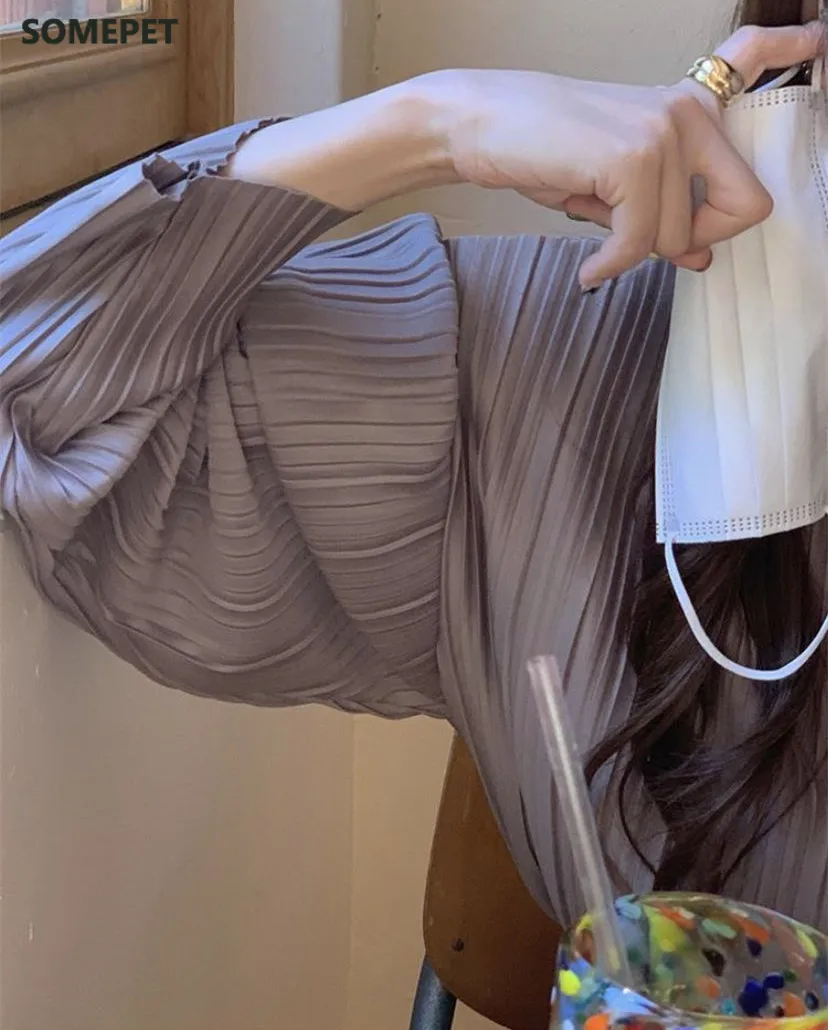 

Causal O-neck Women Shirt Korean Pleated Long Sleeve Blusas Femme Autumn Chic Solid Blouses Tops