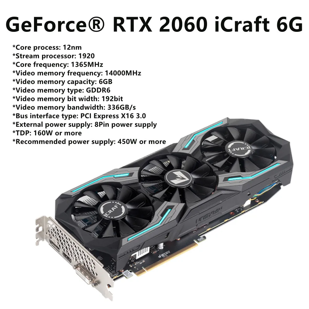 Видеокарта MAXSUN GeForce RTX 2060 iCraft 6 ГБ 192 бит GDDR6 12 нм PCI Express 3 0x16 DP DVI HDCP готовая