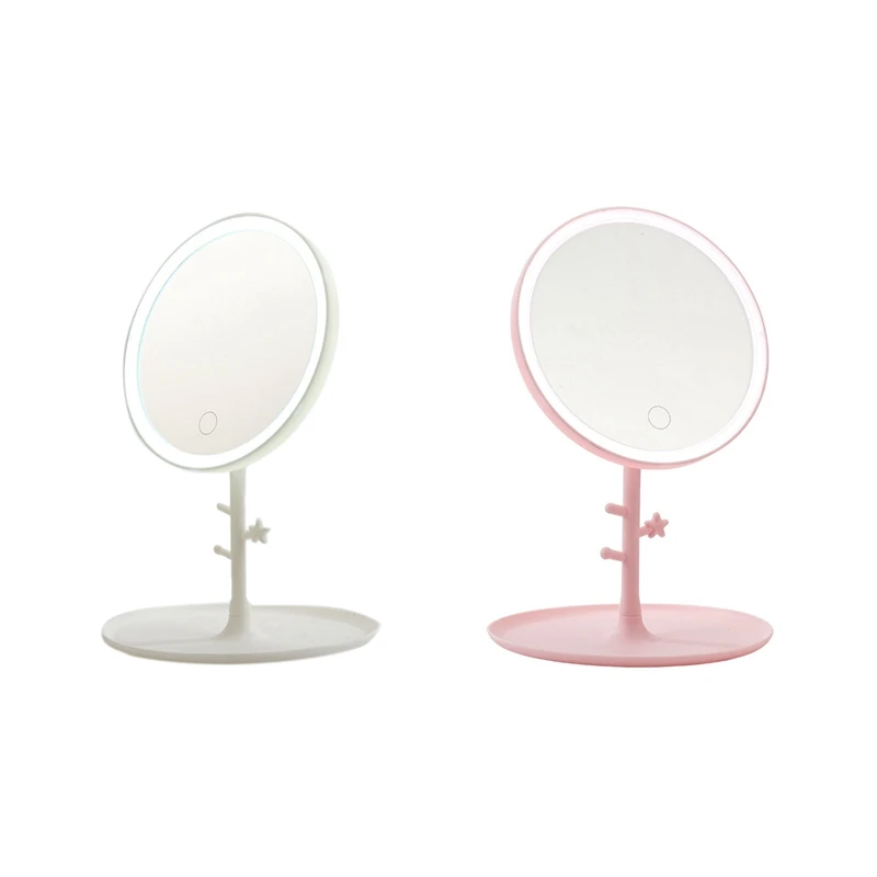 

2Set USB Charging Led Makeup Mirror Desk Lamp Make-Up Mirror Desk Make-Up Mirror Girl Makeup Mirror White & Pink