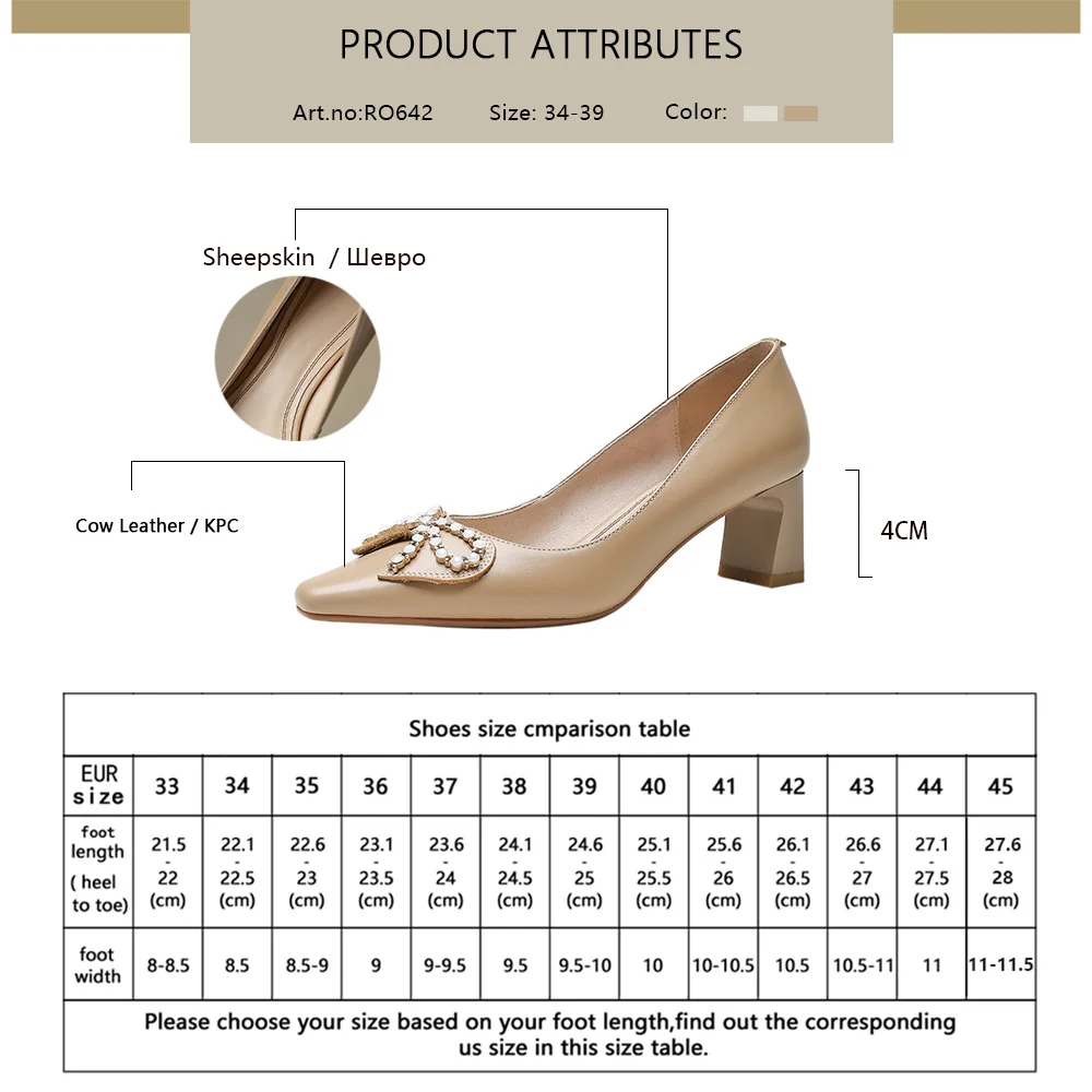 

RJN 2021 New Spring Women's Pumps Fashionable And Elegant Square Toe Pearl Butterfly-knot Office Lady Slip-On Ladies Shoes RO642