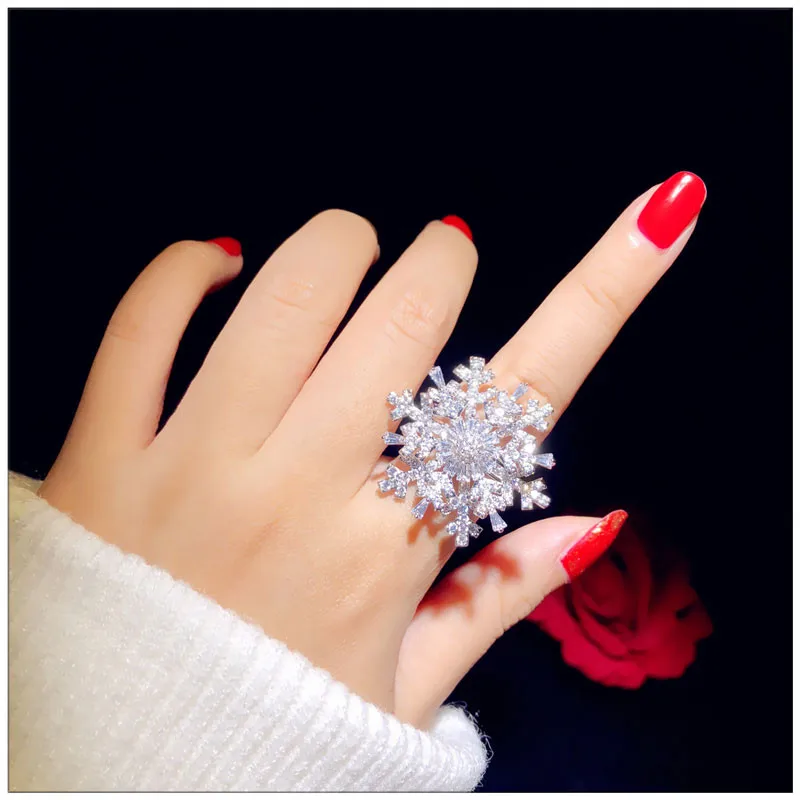 Rings For Women S925 Double Layer Snowflake Rotatable Open Ring Cubic Zirconia Personality Index Finger Fine Jewelry | Украшения и