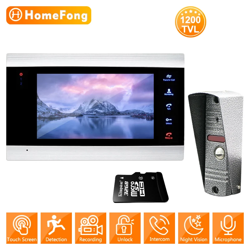 

HomeFong Video Intercom with Recording Intercoms for the Apartment 1200TVL Outdoor Doorbell Camera Interphone Wired Monitor