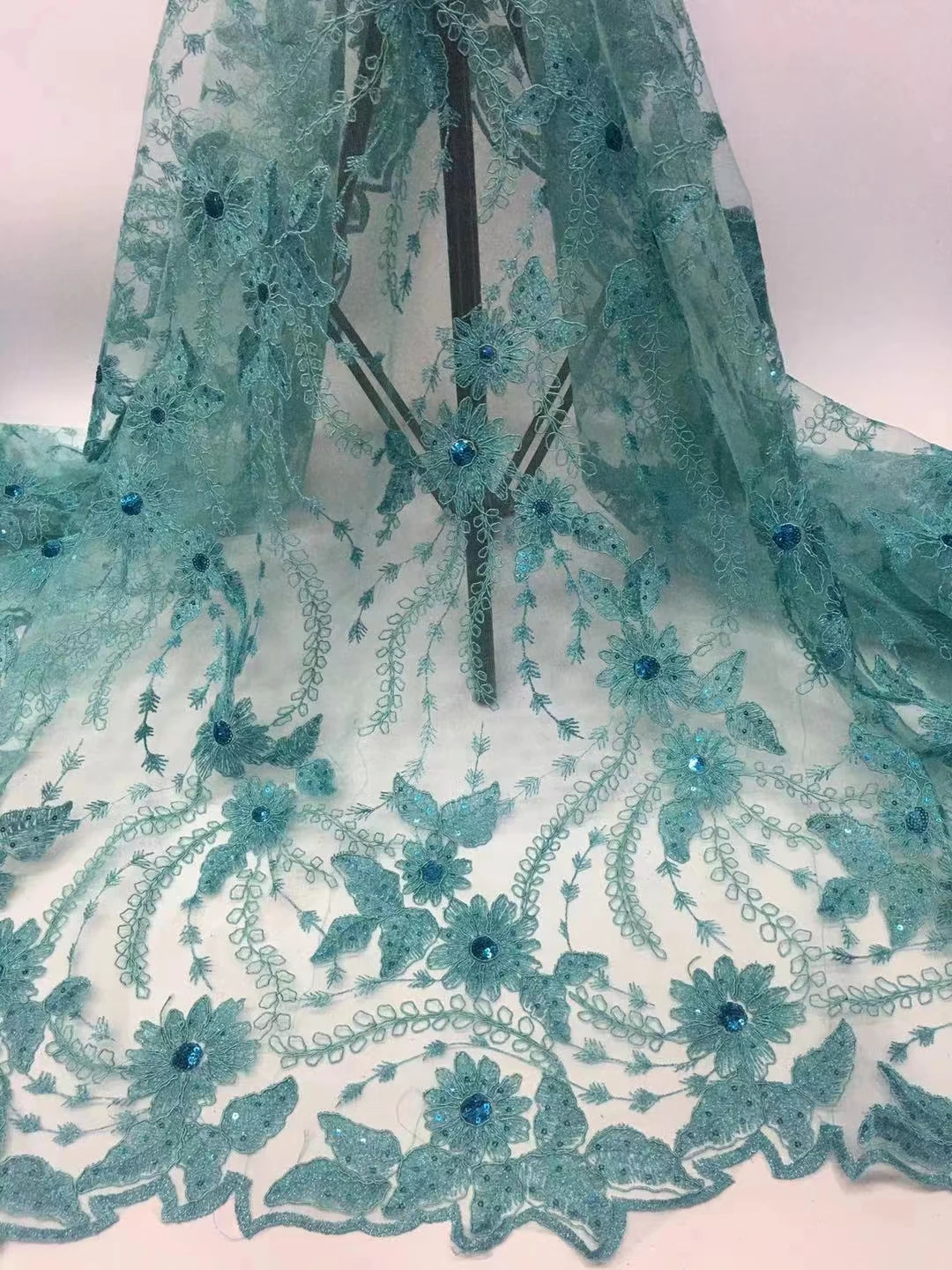 

DPN24 Free shipping African tulle lace fabric,good quality embroidered French lace fabric for party & wedding dress!