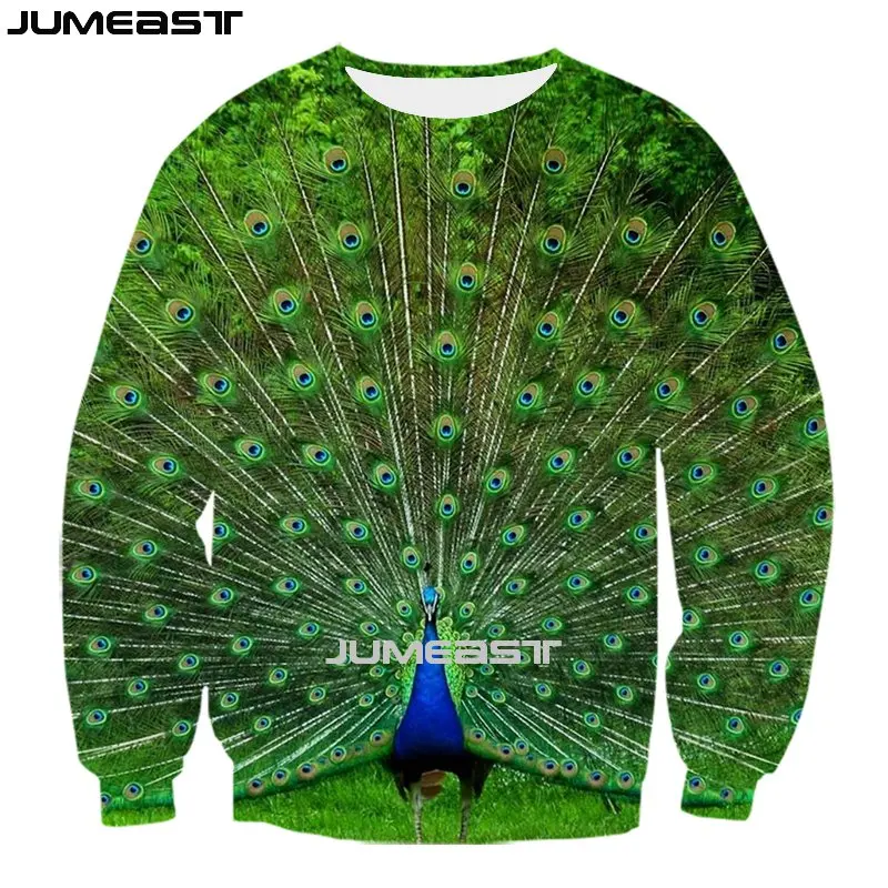 Jumeast брендовая мужская женская толстовка с 3D принтом животное ПАВЛИН длинным