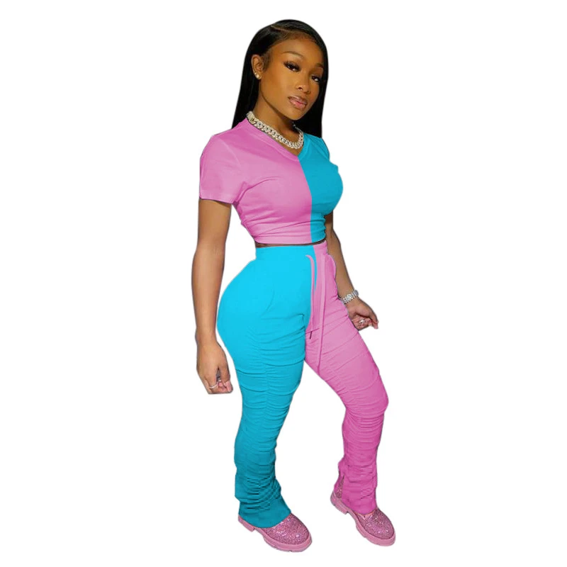 Женский спортивный костюм в стиле пэчворк Adogirl повседневный комплект из двух