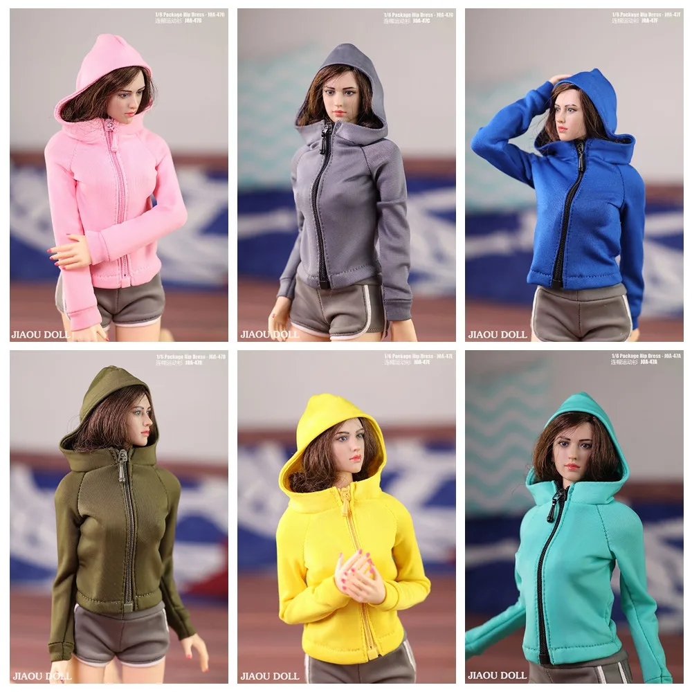 

JOA-047 1/6 Scale Slim Sports Coat Sweater Hooded Zipper Top Clothes For 12" Female Action Figure Body