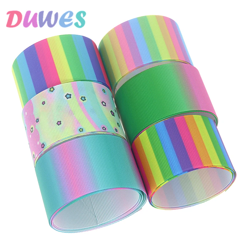 

DUWES 1.5'' 50yards gradient stripe Printed Grosgrain Ribbon Accessory Hairbow Headwear Decoration DIY Wholesale 38mm D1128