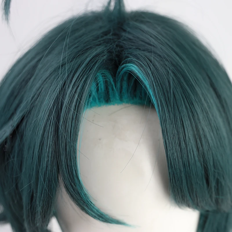 

Genshin Impact Xiao Cosplay Wig Mixed Dark Green Blue Short Heat Resistant Synthetic Wigs + Wig Cap