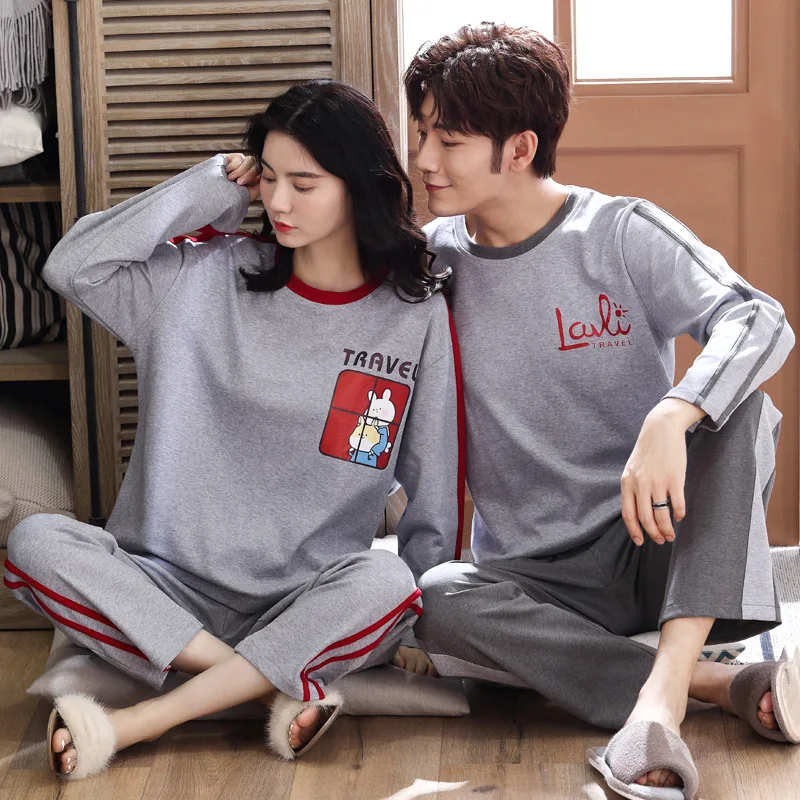 Hot Long Sleeve Pijama for Male Plus Size Sleep Clothing Cotton Casual Nightie Sleepwear Men Pyjamas Suit Autumn Couple Pajamas