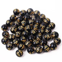 50100pcs 8mm 14mm buddha charms beads black color with carving gold dragon chinese pixiu bracelet diy beads for jewelry making