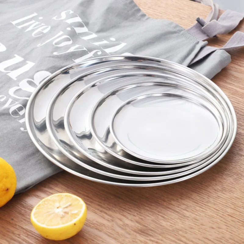

Metal Bake Storage Tray Round Stainless Steel Tray Snack Fruit Cosmetics Food Storage Organizer European Style Dinner Plates