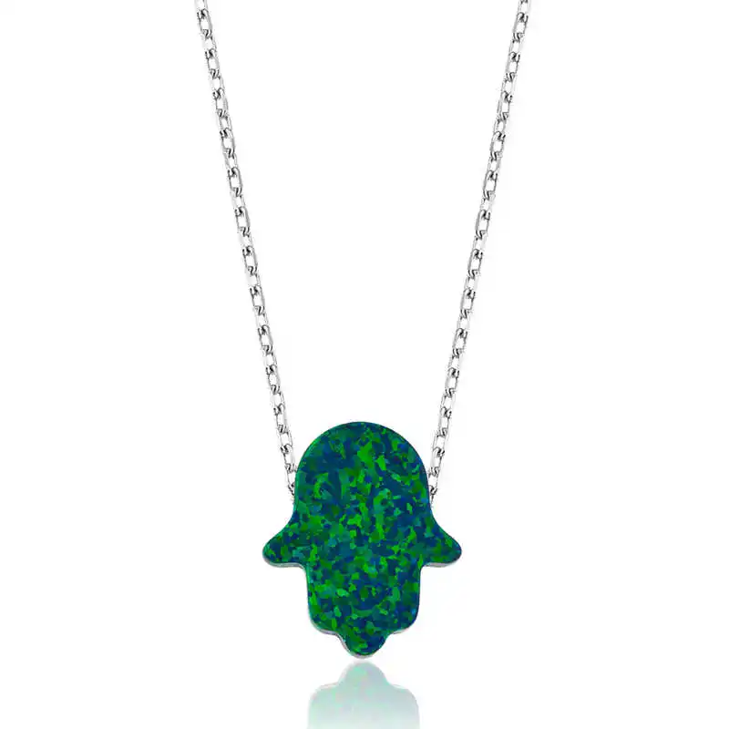 

Silver Green Opal Fatma Master Hand Lady Necklace