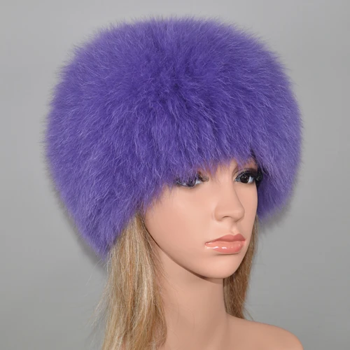 purple Роскошная шапка из натурального Лисьего меха, женская зимняя вязаная шапка-бомбер из натурального Лисьего меха, женские теплые мягкие шапки-бини из лисьего меха - Цвет: purple