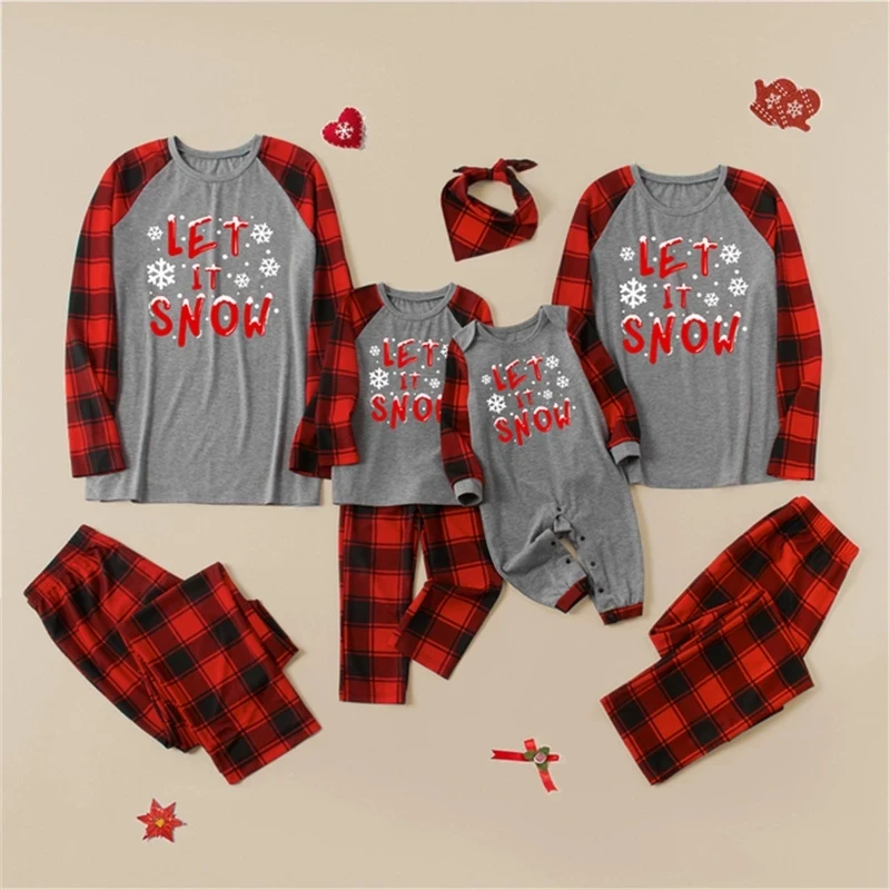 

Family Matching Christmas Pajamas Set Xmas Deer Print Patchwork Plaid Mom Dad Kids Nightwear Mommy And Me Outfits