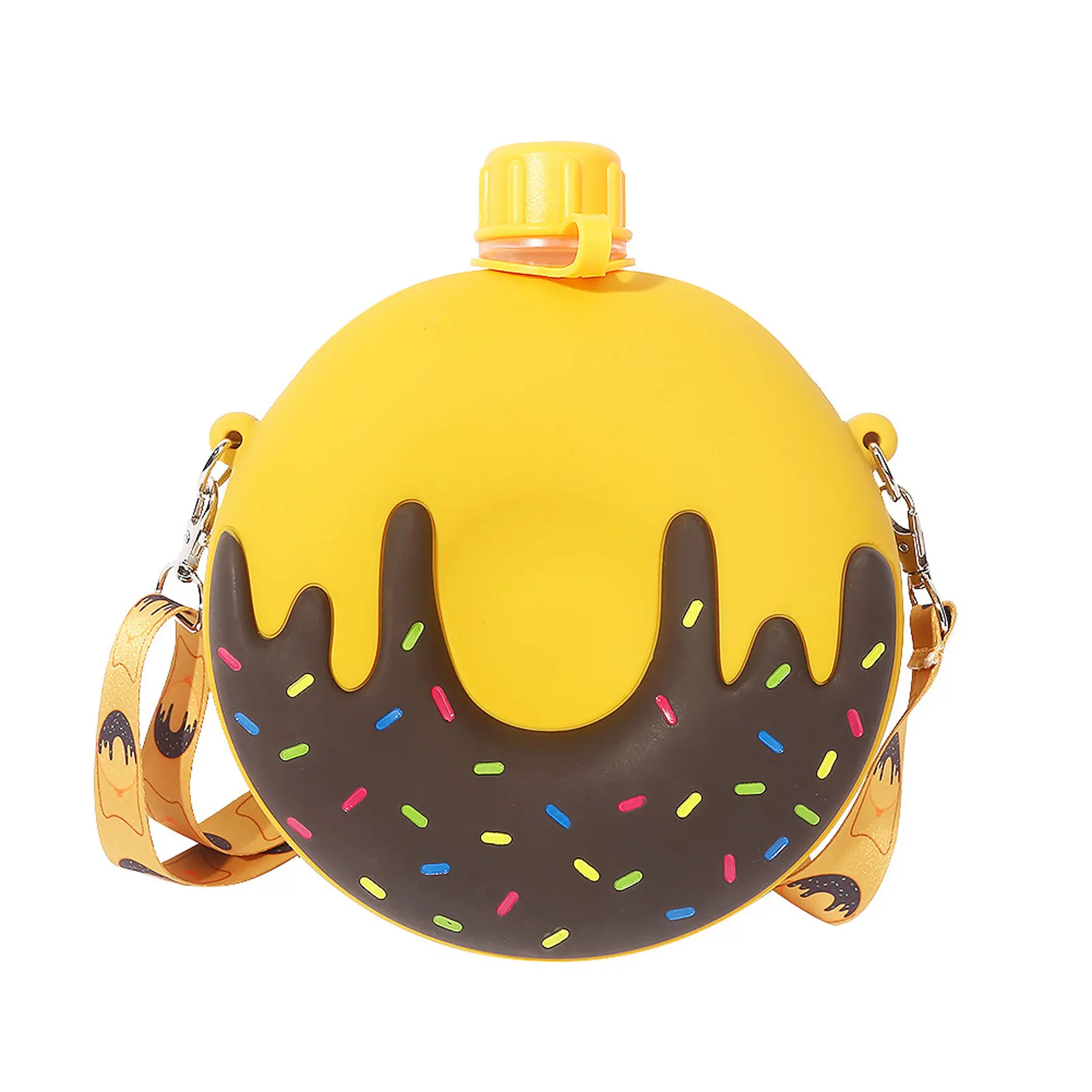

Travel Boys Girls For Kids Cute Drinkware Donut Kettle Round Cartoon Outdoor Sports With Shoulder Strap Portable Silicone Home