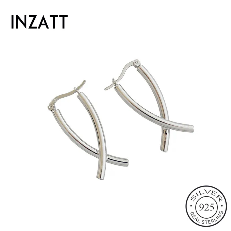 

INZATT Real 925 Sterling Silver Geometric Cross Hoop Earrings For Fashion Women Hiphop Fine Jewelry 18k Gold Accessories Gift