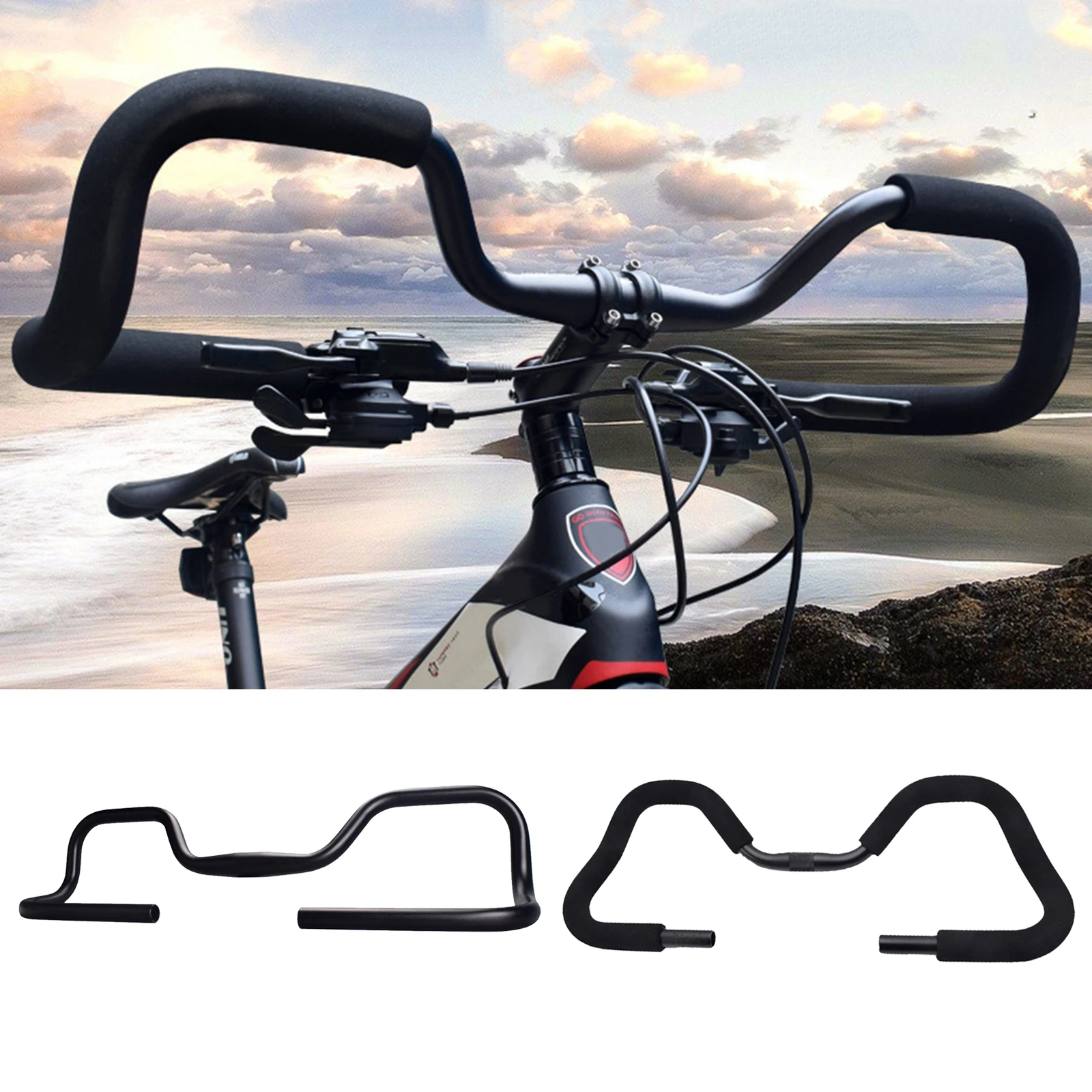 Manillar de bicicleta de montaña de mariposa, engranaje fijo, vástago de asiento negro, extensión plana, Kink, pieza de carbono