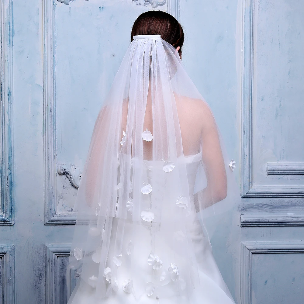 2019 женская вуаль из Мягкого Тюля ручной работы 3d атласные цветы lvory с обрезанным