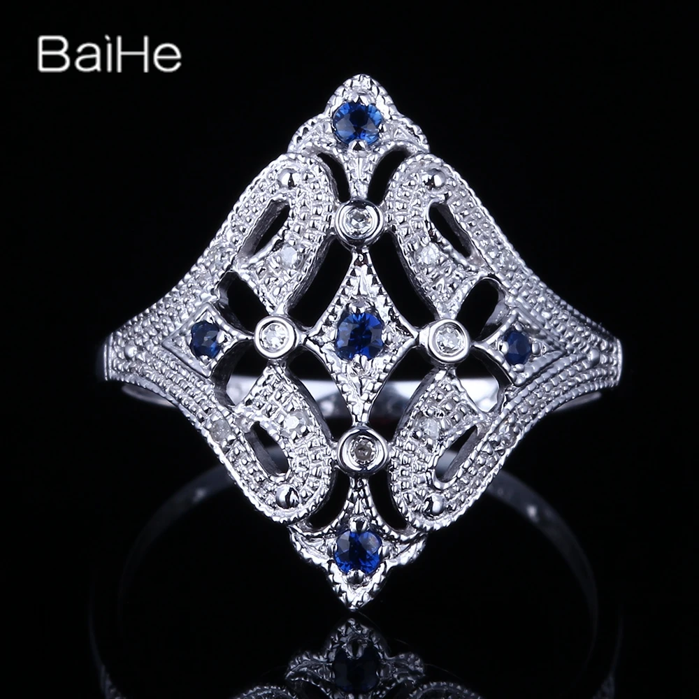 BAIHE однотонное 14K белое золото H/SI натуральное бриллиантовое сапфировое кольцо