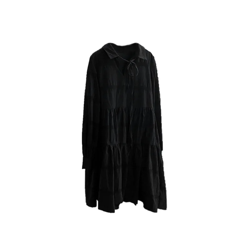 

2021 Spring New Korean Style Women Midi Dress Polo's Neck Casual Long Sleeve Shirt Dress