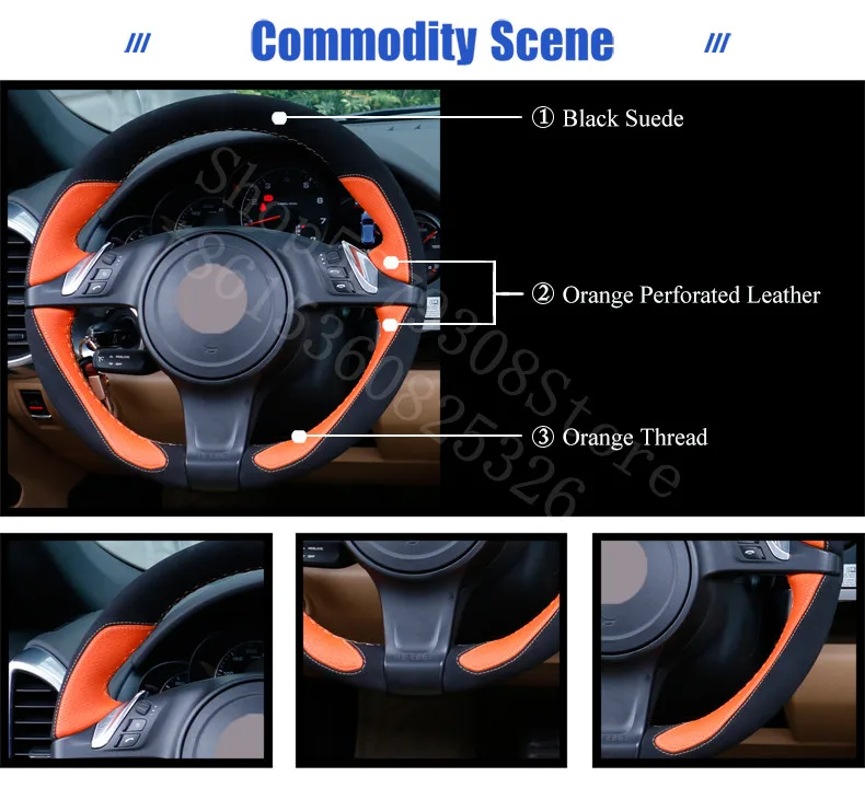 

For Peugeot 307 SW 2.0 Deluxe Edition 2016-2020 Black Suede Orange Leather Car Steering Wheel Covers car accessories