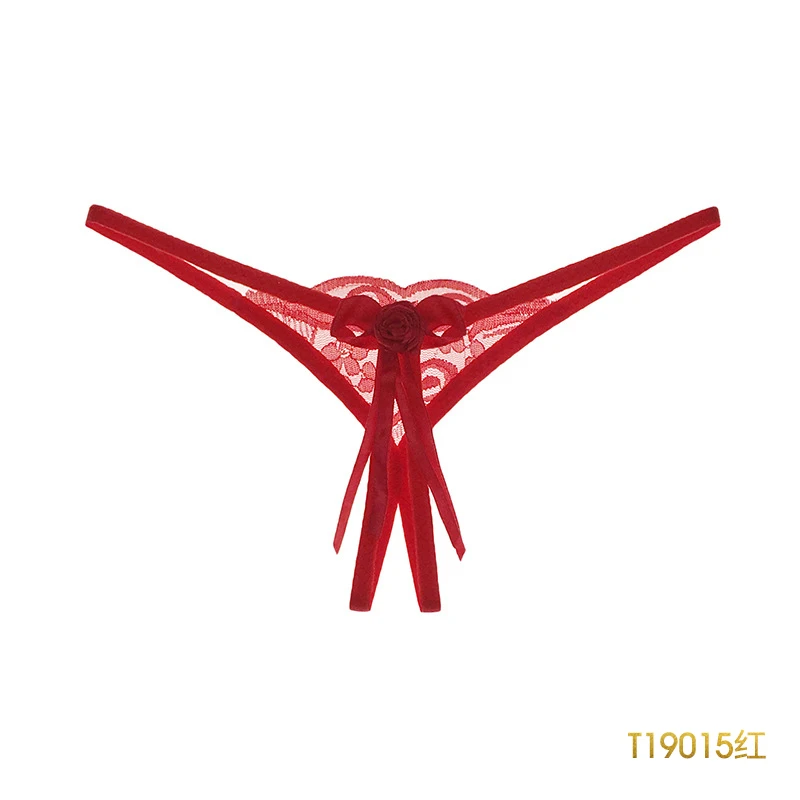 T19015 Red JSY женские кружевные трусики с открытым шаговым швом красные ремешки без косточек короткие стринги с галстуком-бабочкой женские свободные размеры сексуальные T-back для секса - Цвет: T19015 Red