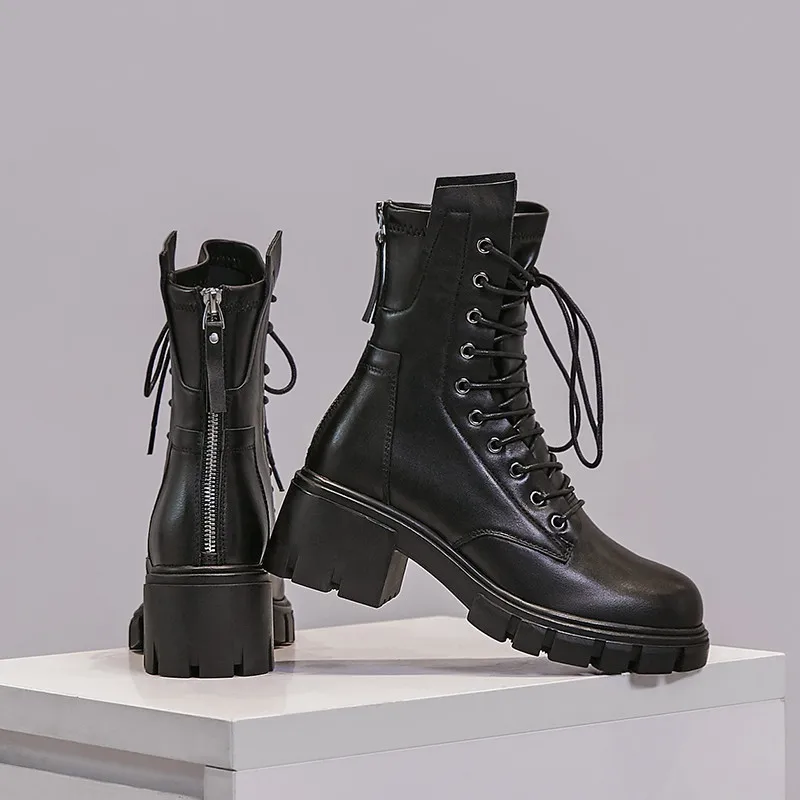 Женские ботинки на платформе ASUMER из натуральной кожи квадратном каблуке