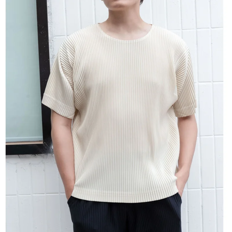 

IEFB 2021 New Japanese Streetwear Pleated Men's Polo Shirt O-neck Pullover Fashion Casual Loose High Quality Green Fashion Tops