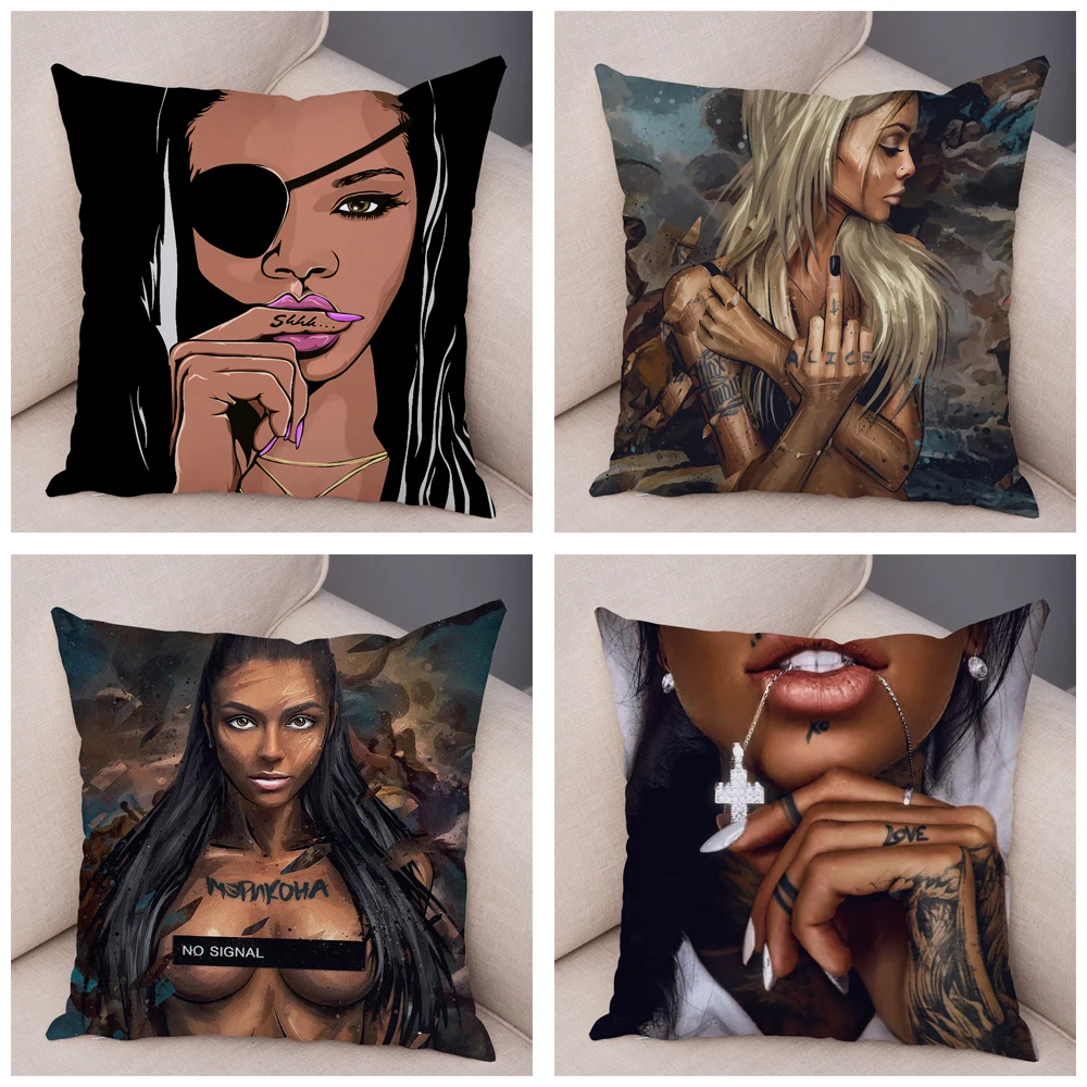 Чехол на подушку с изображением красивой девушки татуировкой Dark Goth супер мягкий
