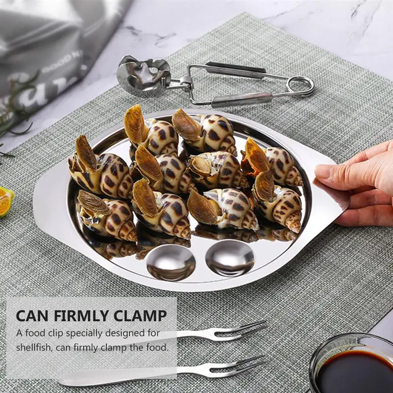 

1 Set Snail Plate Conch Plate Compartment Barbecue Restaurant Seafood Dish Escargot Plate with Fork with Tong Serving Dish