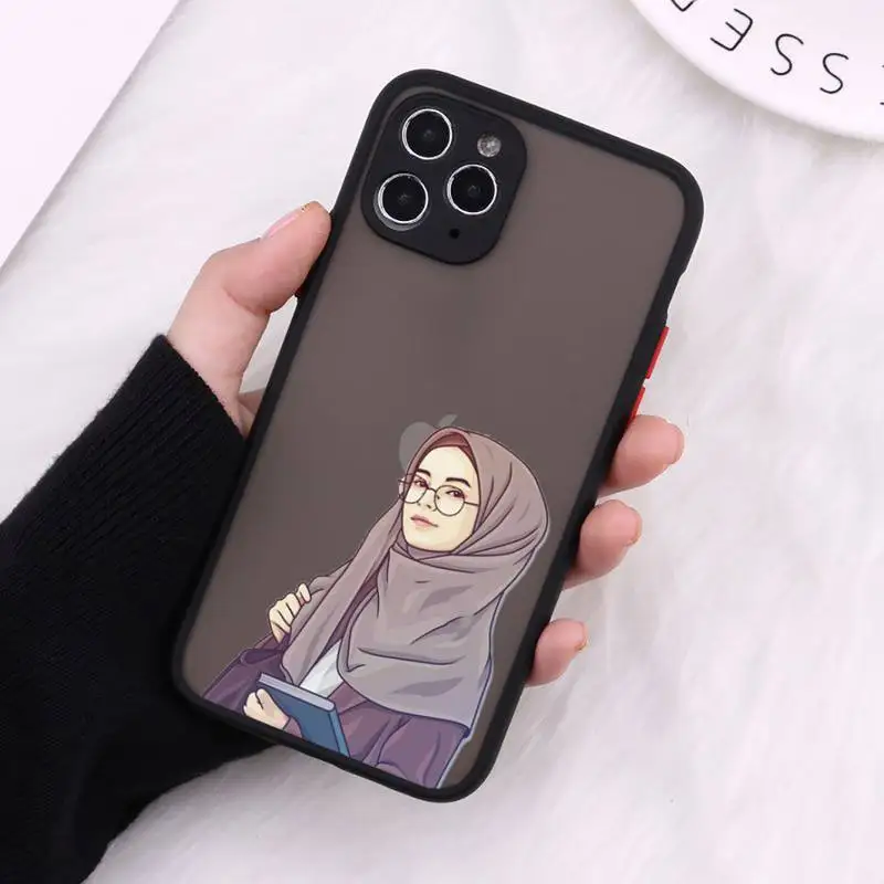 

cartoon hijab muslim Girl Phone Case Matte Transparent for iPhone 7 8 11 12 s mini pro X XS XR MAX Plus cover funda
