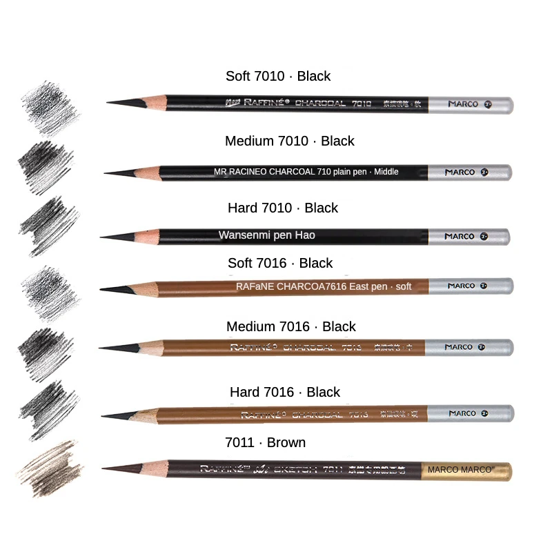Najtaniej Marco 24pcs Szkic Węgiel Zestaw Ołówków Profesjonalny Biały Brązowy Czarny Rysunek Węgiel Drzewny Ołówek Narzędzia Dla Studentów Dostaw Sztuki
