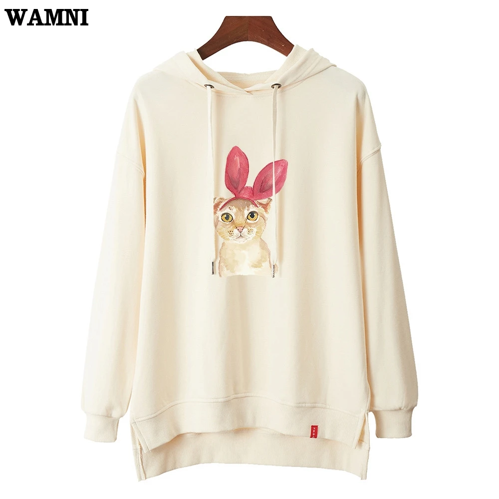 Женские толстовки с капюшоном WAMNI Kawaii модные пуловеры длинными рукавами и
