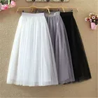 Женская плиссированная юбка-пачка, длинная винтажная сетчатая юбка с высокой эластичной талией, корейский стиль, весна-лето