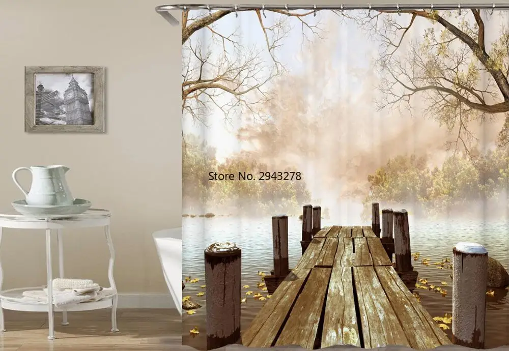 

Пляж; Морские волны занавеска для ванной комнаты, занавеска для душа, 3d занавеска с крючками, ткань, лесной пейзаж, водонепроницаемая забавн...