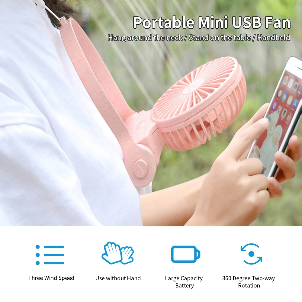 

F98 портативный шейный подвесной вентилятор перезаряжаемый вентилятор с мини USB 3 режимами регулирования скорости с перезаряжаемой батареей...