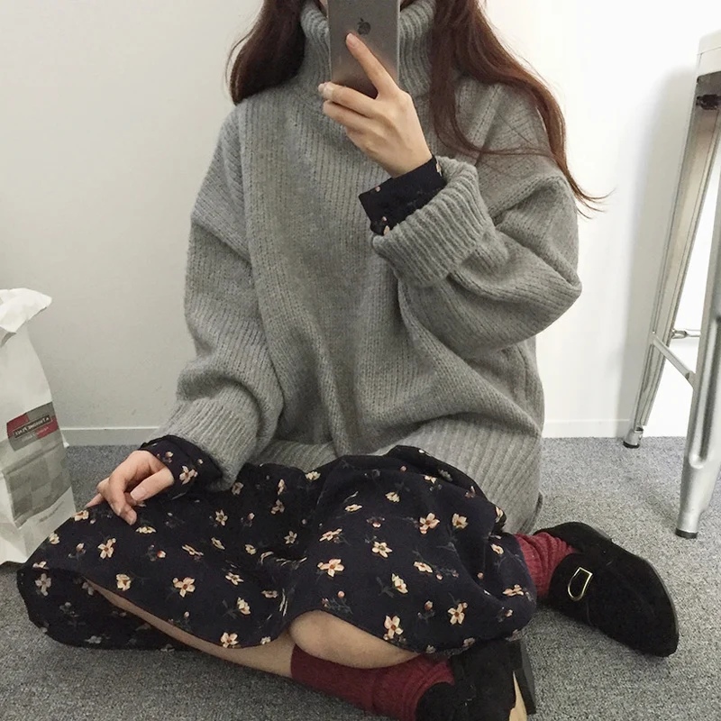 3 colors korean long sleeve thick warm solid color basic turtleneck sweaters womens pullovers (C9038) | Женская одежда