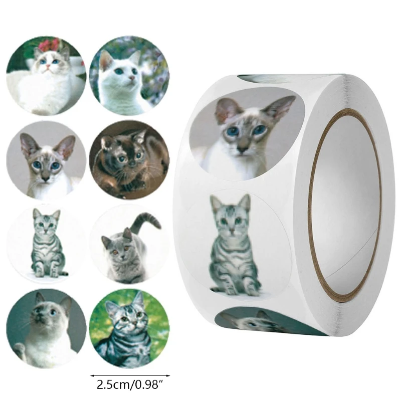 Реалистичные наклейки в виде милых кошек 500 шт. рулон круглые котят животных для